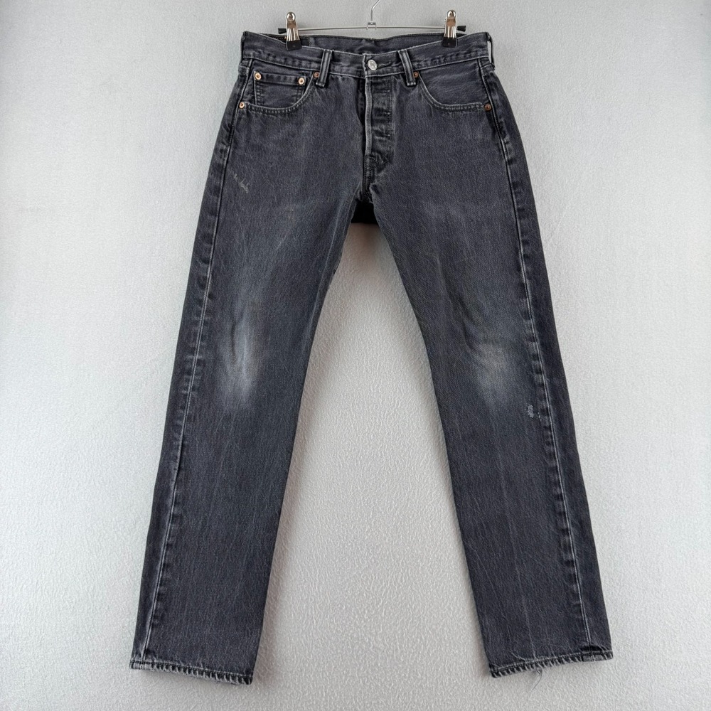 Levis Jeans Mens 30x30‎ (Fits 29x28) Black Denim 501 Straight Leg Button Fly